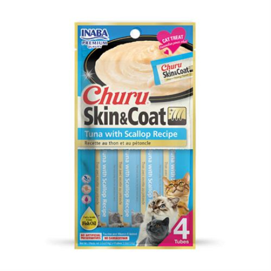 Pamlsok Inaba Churu Skin & Coat cat Tuniak s hrebenatkou 4 tuby 56 g