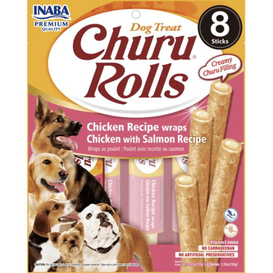 Pamlsok Inaba Churu Rolls dog Kura s lososom 8 ks 96 g