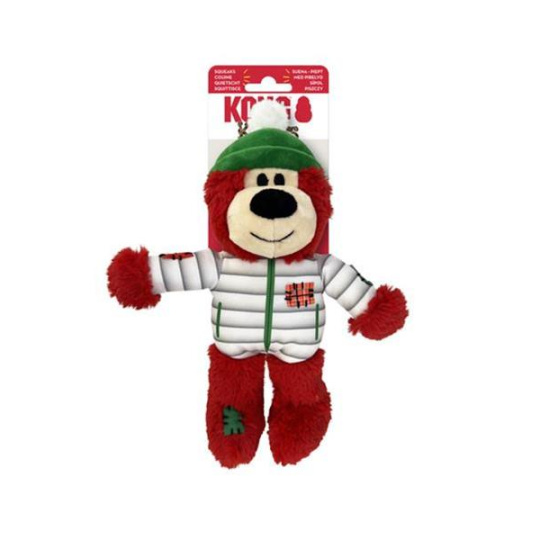 Hračka Kong Dog Holiday Wild Knots Bear s pískatkom, polyester, S/M