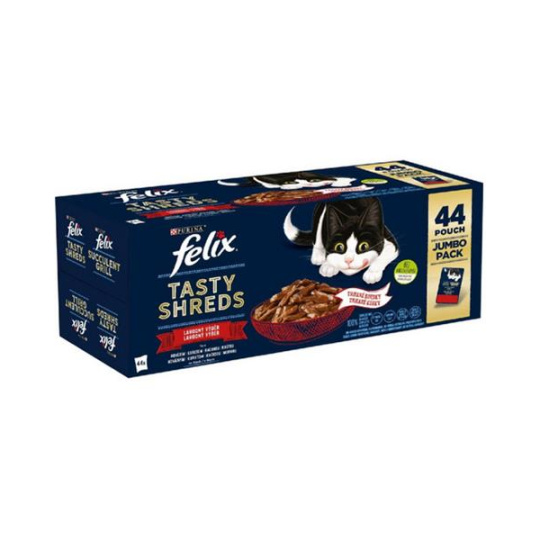 Nestlé FELIX Tasty shreds cat Multipack kura&hovädzie&kačica&morka v šťave kapsička 44x80 g