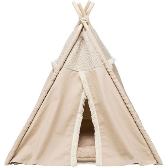 Teepee BOHO s polštářem, 55 x 65 x 55 cm, bavlna, béžová