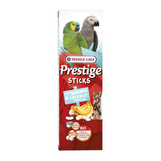 Pamlsok VL Prestige Sticks Parrots with Banana & Coconut topping 2 ks- tyčinka pre veľké papgája s banánom a kokosovou polevou 140 g