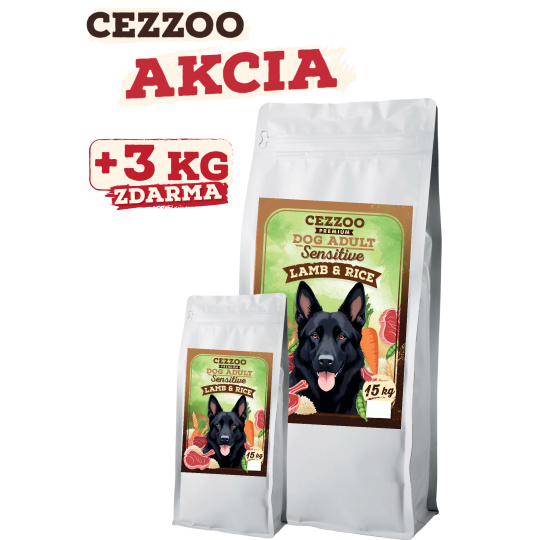 CEZZOO Premium Dog Adult Sensitive Lamb & Rice 15kg + 3kg