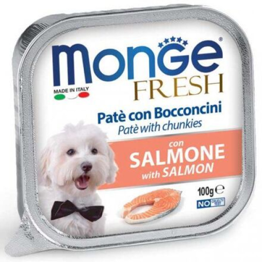 MONGE FRESH - paštika a kousky s lososem 100 g pro psy