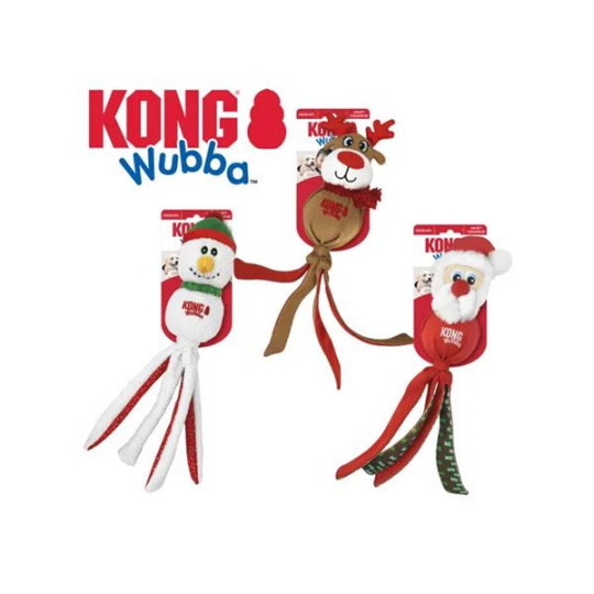 Hračka Kong Dog Holiday Wubba (santa-sob-snehuliak), s pískatkom, polyester, L